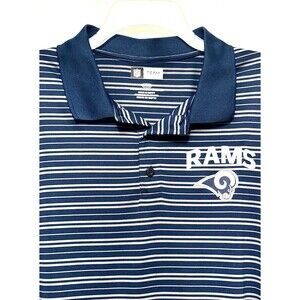 NFL Team Apparel Rams Mascot Rampage Striped Polo Grey Gray & Navy Blue Large
